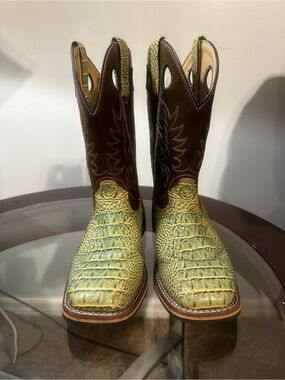Kids Green Croc-Print Western Boots